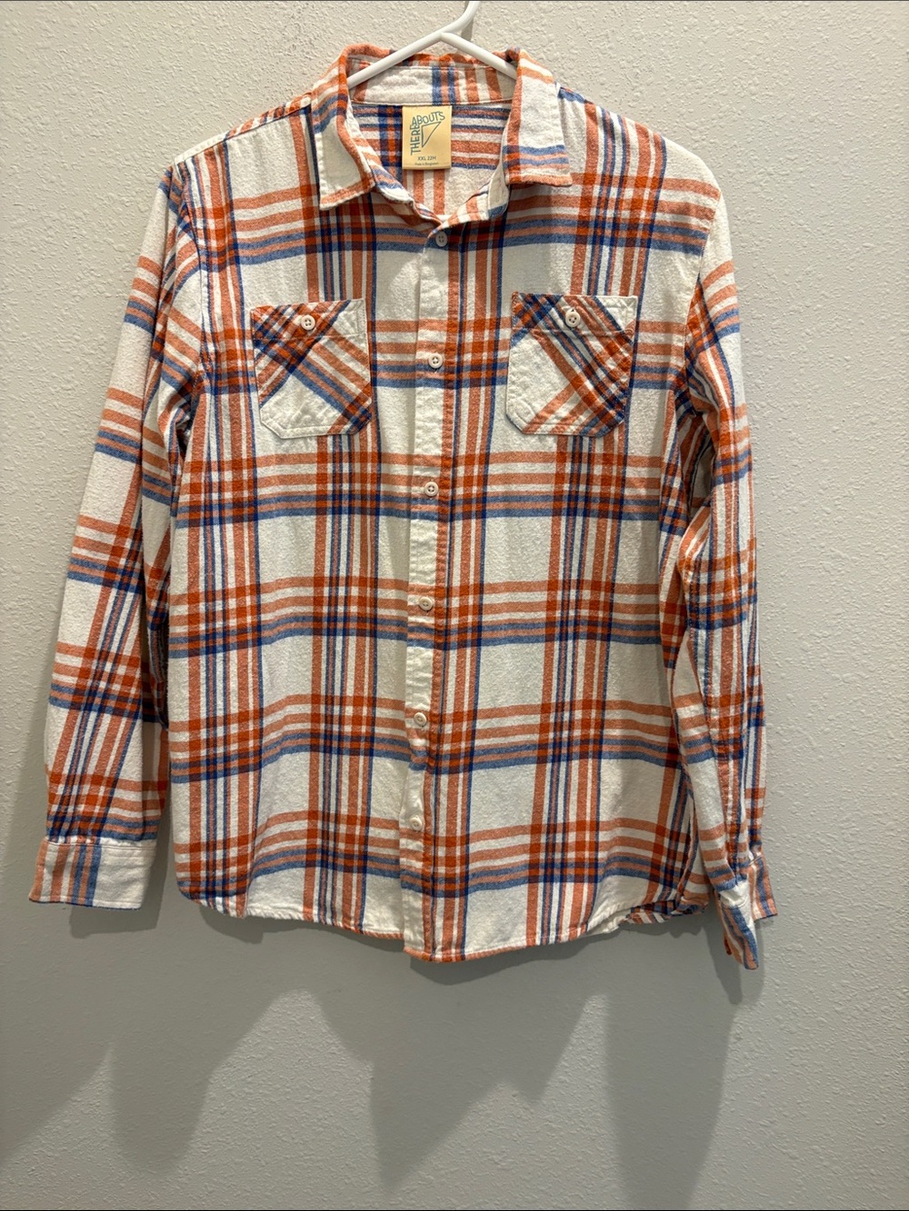 Boys Plaid Button-Down Shirt in Cream, Orange & Blue